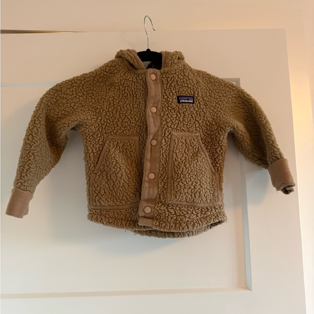 Patagonia Kids Tan Sherpa Fleece Jacket with Hood